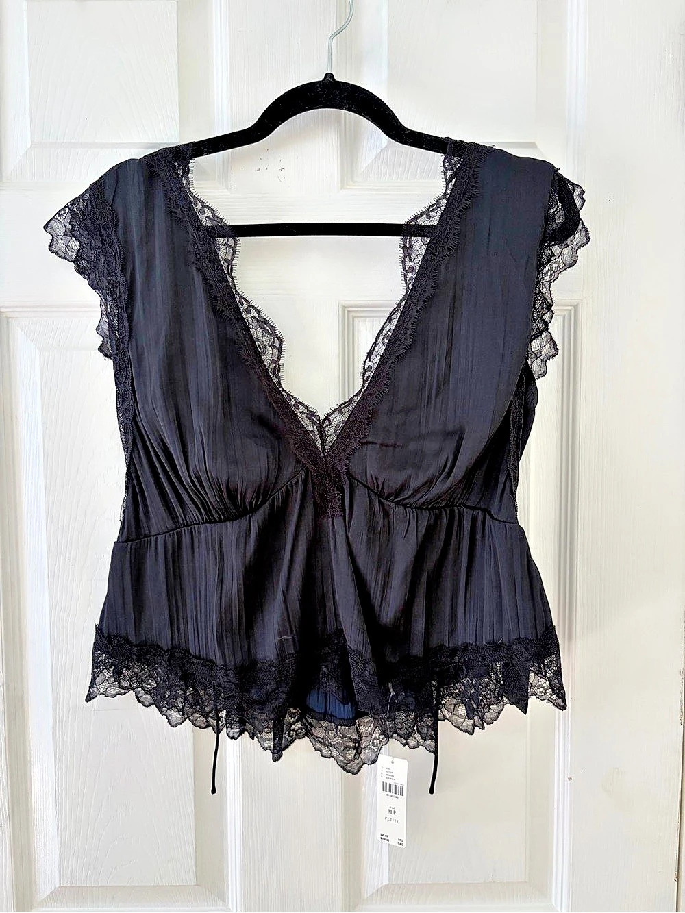 Anthropologie Pilcro & The Letterpress Lace Trim Blouse Black Medium NWT